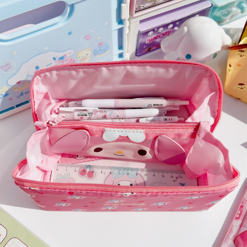 SANRIO Hộp Đựng Bút Chì Nhiều Ngăn Sức Chứa Lớn Có Khóa Kéo In Họa Tiết Hoạt Hình Cinnamon Kuromi Dễ Thương Cho Bé