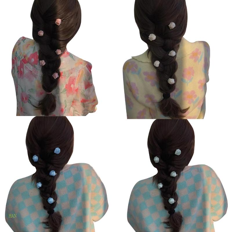 Set 5 Kẹp Tóc Hoa Hồng Vải Satin Thời Trang Nữ Tính