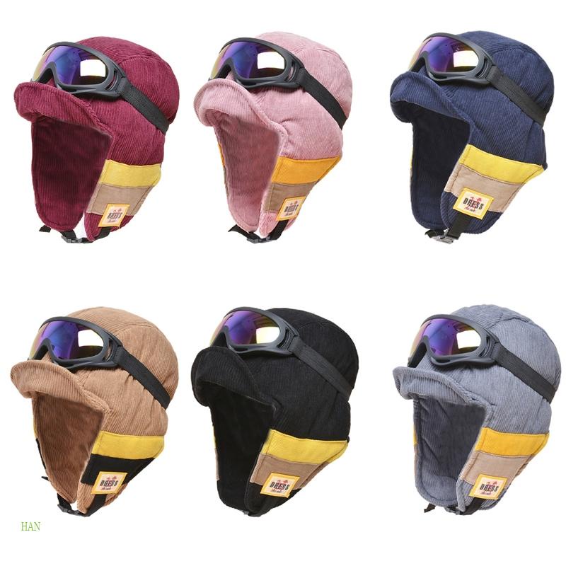 Han Mũ Trùm Đầu Mùa Đông Bằng Nhung Ấm Áp Có Kính Có Thể Tháo Rời Chống Gió Khối Màu Tuyết Sk