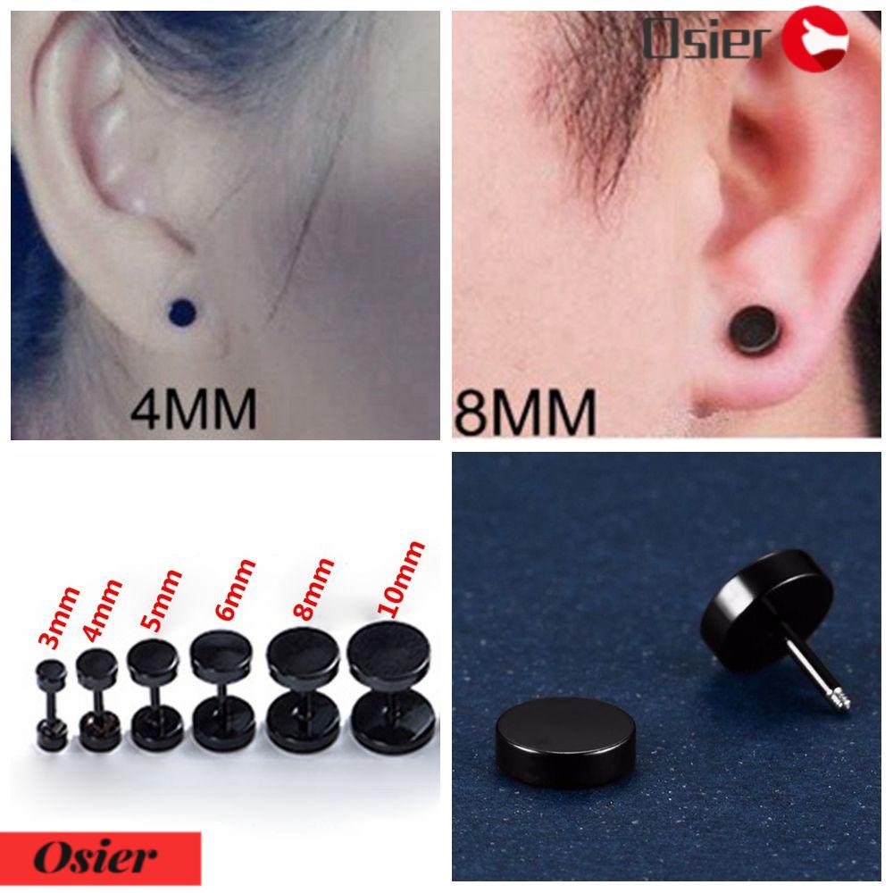 1 Đôi Bông Tai Tròn Bằng Thép Không Gỉ Màu Đen Thời Trang