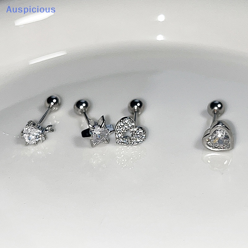 1 Khuyên Tai Hình Trái Tim Đôi Cánh Bằng Thép Không Gỉ Đính Đá Zircon Màu Hồng Dễ Thương Dành Cho Bạn Nữ