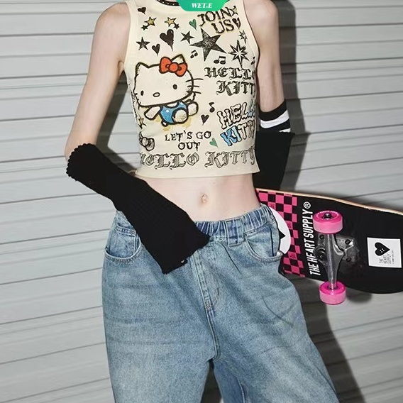 Áo Tank Top Hai Dây In Họa Tiết Hello Kitty Thời Trang Xuân Hè 2023 Gợi Cảm Cho Nữ