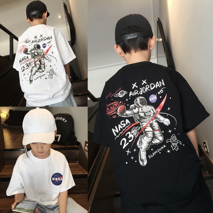 Áo Thun 100% Cotton Tay Ngắn Cổ Tròn Dáng Rộng In Hình Thời Trang Cho Bé 2-14 Tuổi