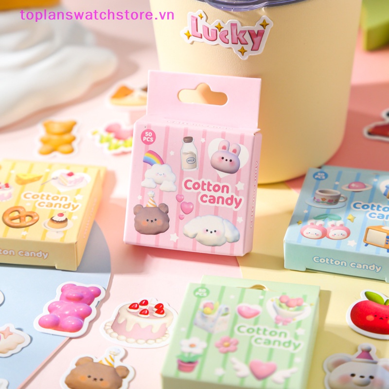 Toplanswatchstore Set 50 Hình Dán Động Vật Marshmallow Trang Trí Sổ Tay Nhật Ký Album Điện Thoại