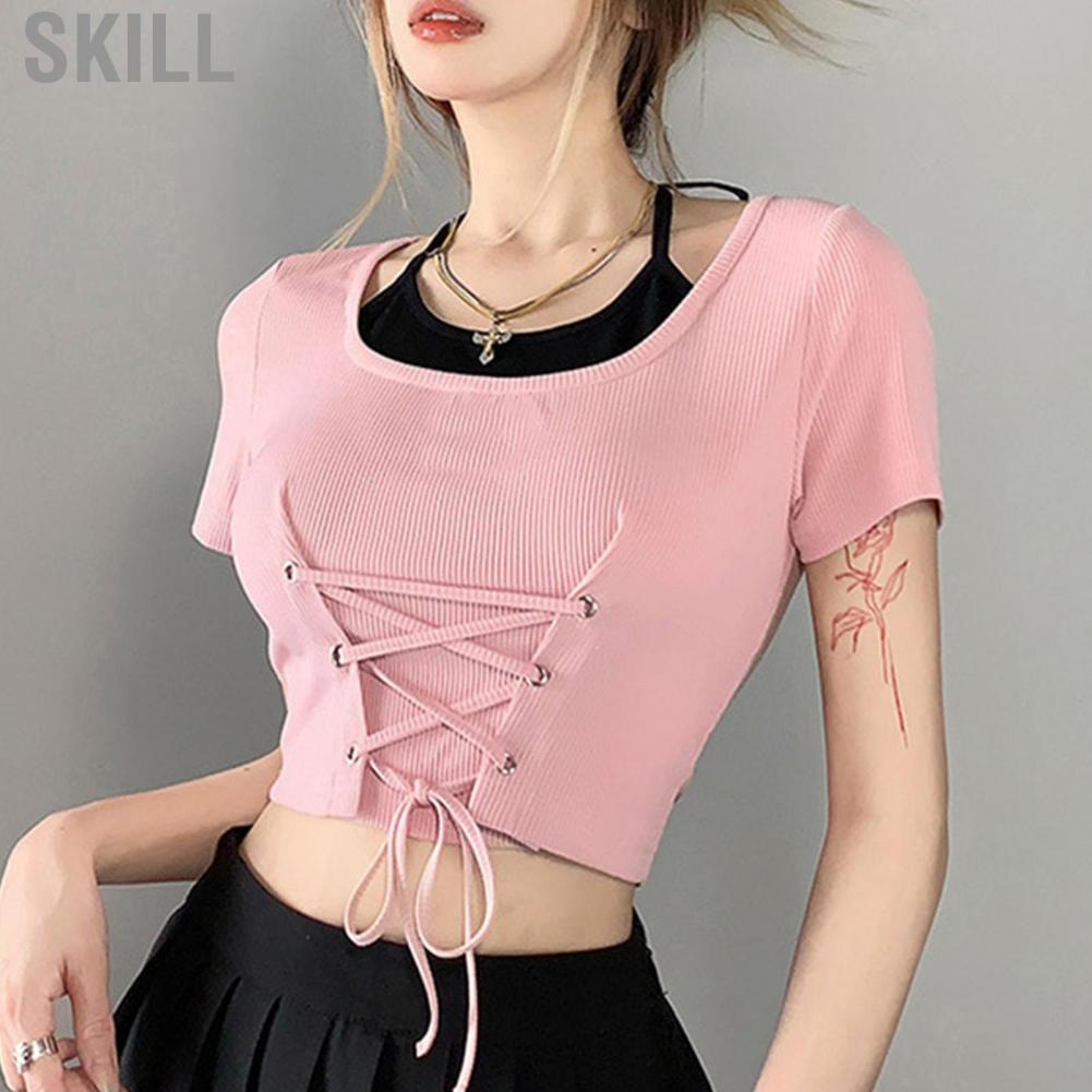 Skill Lace Up T Shirt  Erogenous Women Tops Fashionable for Girls Dating
