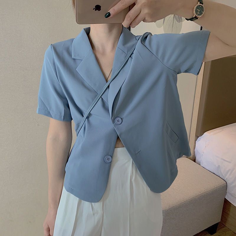 Áo Sơ Mi Lửng Tay Ngắn Màu Đen Thời Trang Dành Cho Nữ