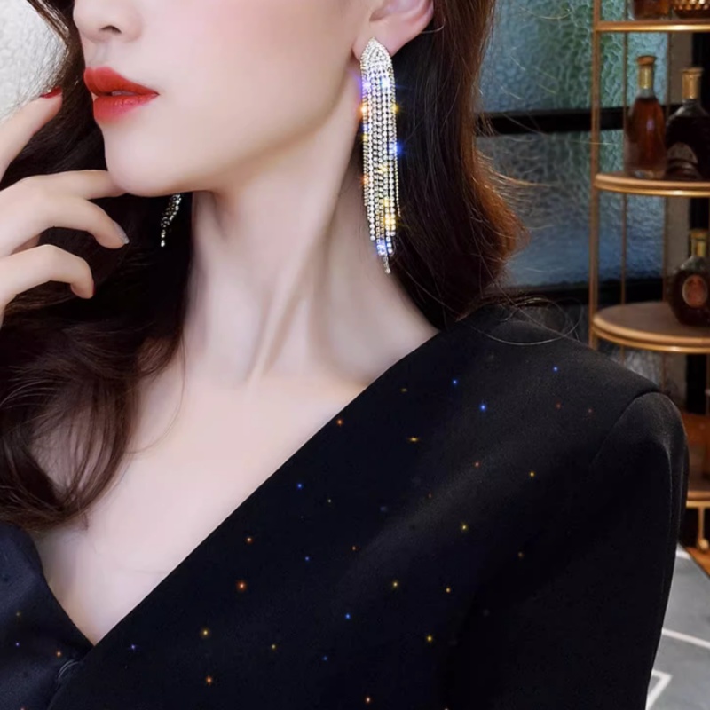 Bông Tai Mạ Bạc 925 Dáng Dài Đính Đá Pha Lê Sang Trọng Cho Nữ