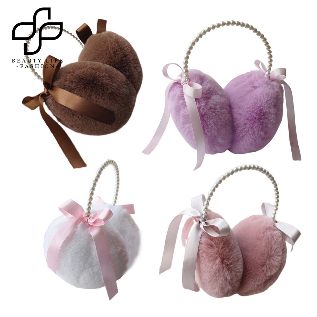 Chụp Tai Giữ Ấm Đính Nơ Và Ngọc Trai Giả Thời Trang Thu Đông Cho Nữ