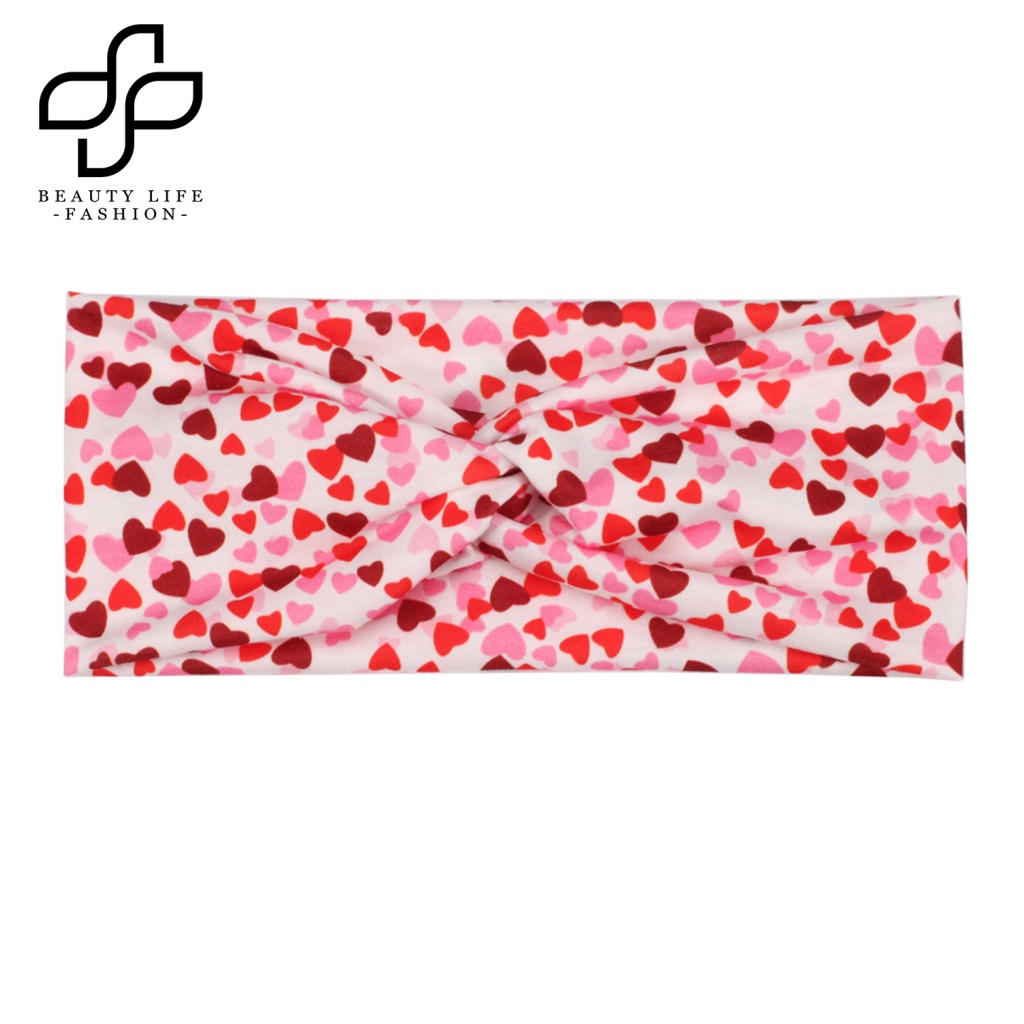 Băng Đô Cài Tóc Co Giãn Tốt In Họa Tiết Trái Tim Xinh Xắn Thời Trang