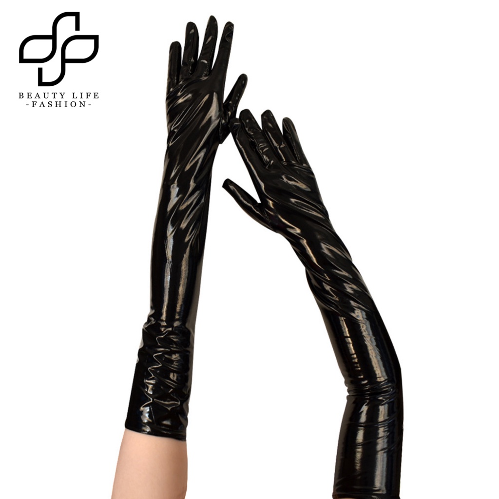 1 Đôi Găng Tay Da Bóng Mềm Mại Phối Sơn Màu Phong Cách Punk Cá Tính Dành Cho Nữ