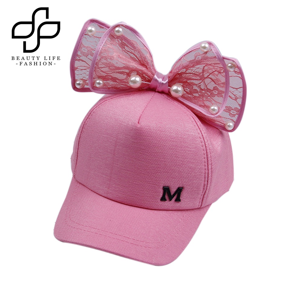 Mũ Lưỡi Trai Đính Nơ In Chữ M Đính Ngọc Trai Giả Thời Trang Mùa Hè Cho Bé Gái
