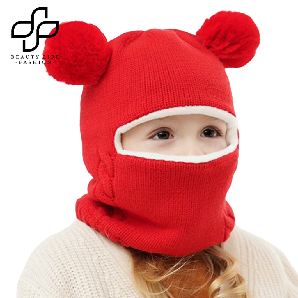 Mũ Beanie Dệt Kim 3 Trong 1 Co Giãn Dày Dặn Giữ Ấm Mùa Đông Cho Bé Trai Và Gái