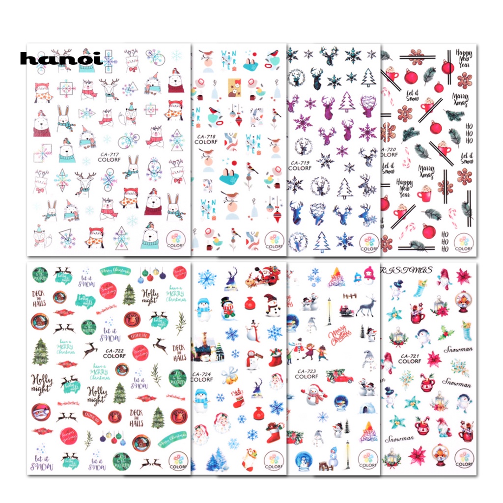 1 Set Miếng Dán Trang Trí Móng Tay Siêu Mỏng Không Dị Ứng Tháo Rời Được Không Phai Họa Tiết Giáng Sinh Sa