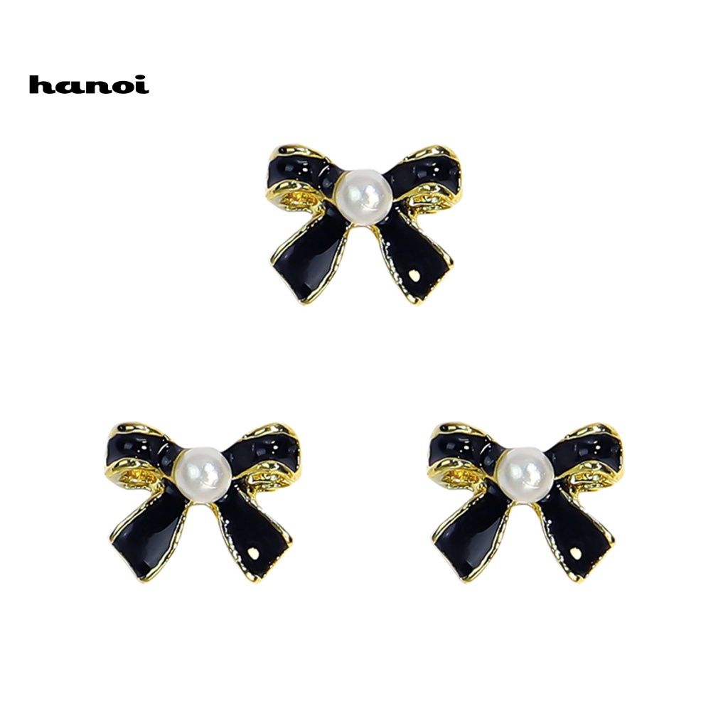 Set 3 Phụ Kiện Nơ Đính Ngọc Trai / Đen / Trắng Trang Trí Móng Tay Nghệ Thuật DIY
