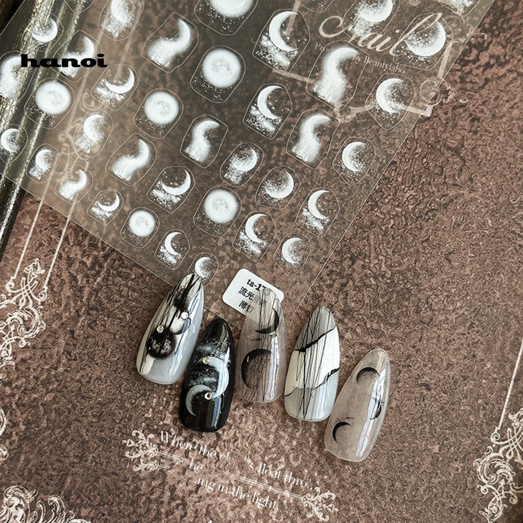 Miếng Dán Móng Tay Hình Mặt Trăng / Đen / Trắng Chống Phai Màu Dễ Tháo Rời DIY