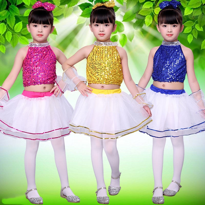 June 1 quần áo khiêu vũ trẻ em váy pettiskirt quần áo cô gái sân khấu jazz khiêu vũ catwalk quần áo sequins hiển thị quần áo biểu diễn