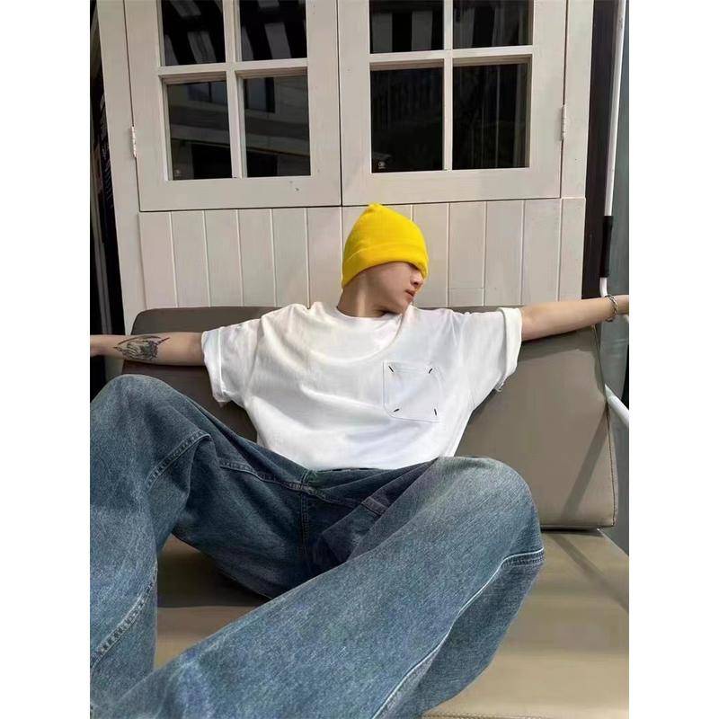 Mm6 Khâu Trên Ngực Áo Thun cotton Có Túi