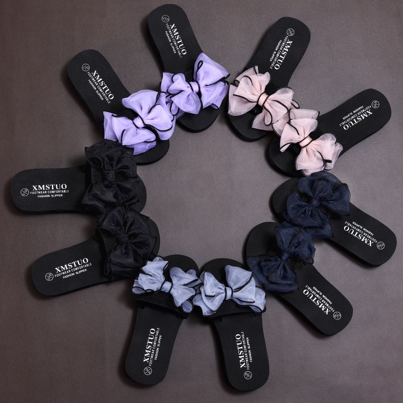 CATIMINI Dép Đi Biển Đế Bằng Chống Trượt Đính Nơ Dễ Thương Cho Mẹ Và Bé