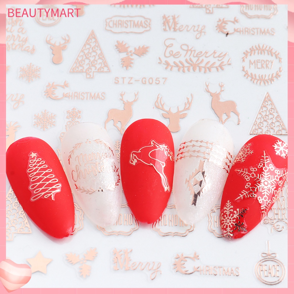 Bộ 3 Miếng Dán Trang Trí Móng Tay Họa Tiết Giáng Sinh Màu Vàng Hồng / Hoa Tuyết / Tuần Lộc Độc Đáo