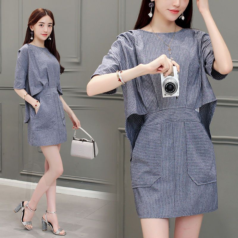 Set Áo Thun Ngắn Tay Cổ Tròn + Chân Váy Lưng Cao Thời Trang Nữ