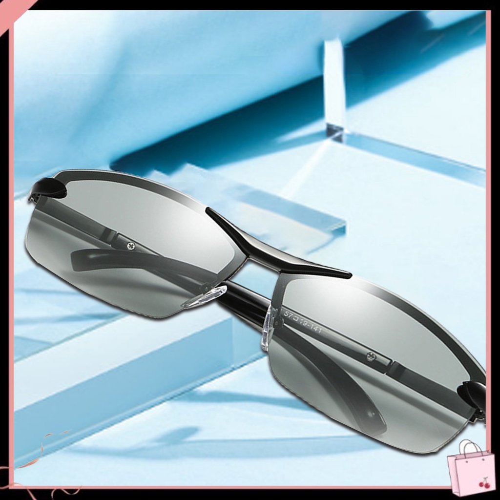 Kính Mát Phân Cực Nửa Gọng Kim Loại Chống Tia UV Chống Lóa Cho Nam Lái Xe