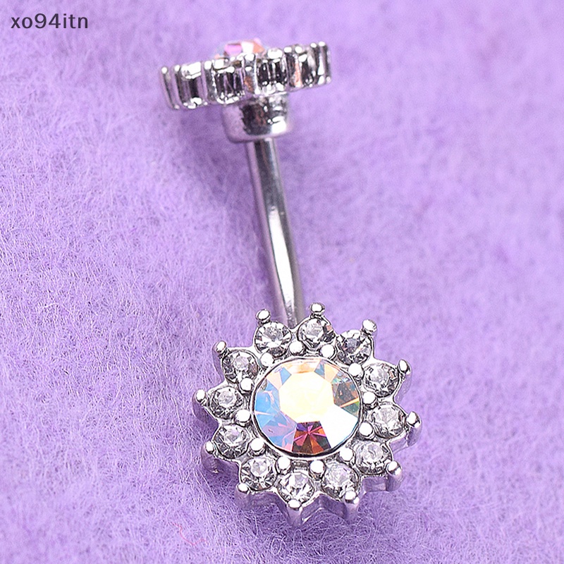 Khuyên Rốn Dạng Thanh Tạ Hình Hoa Đính Pha Lê