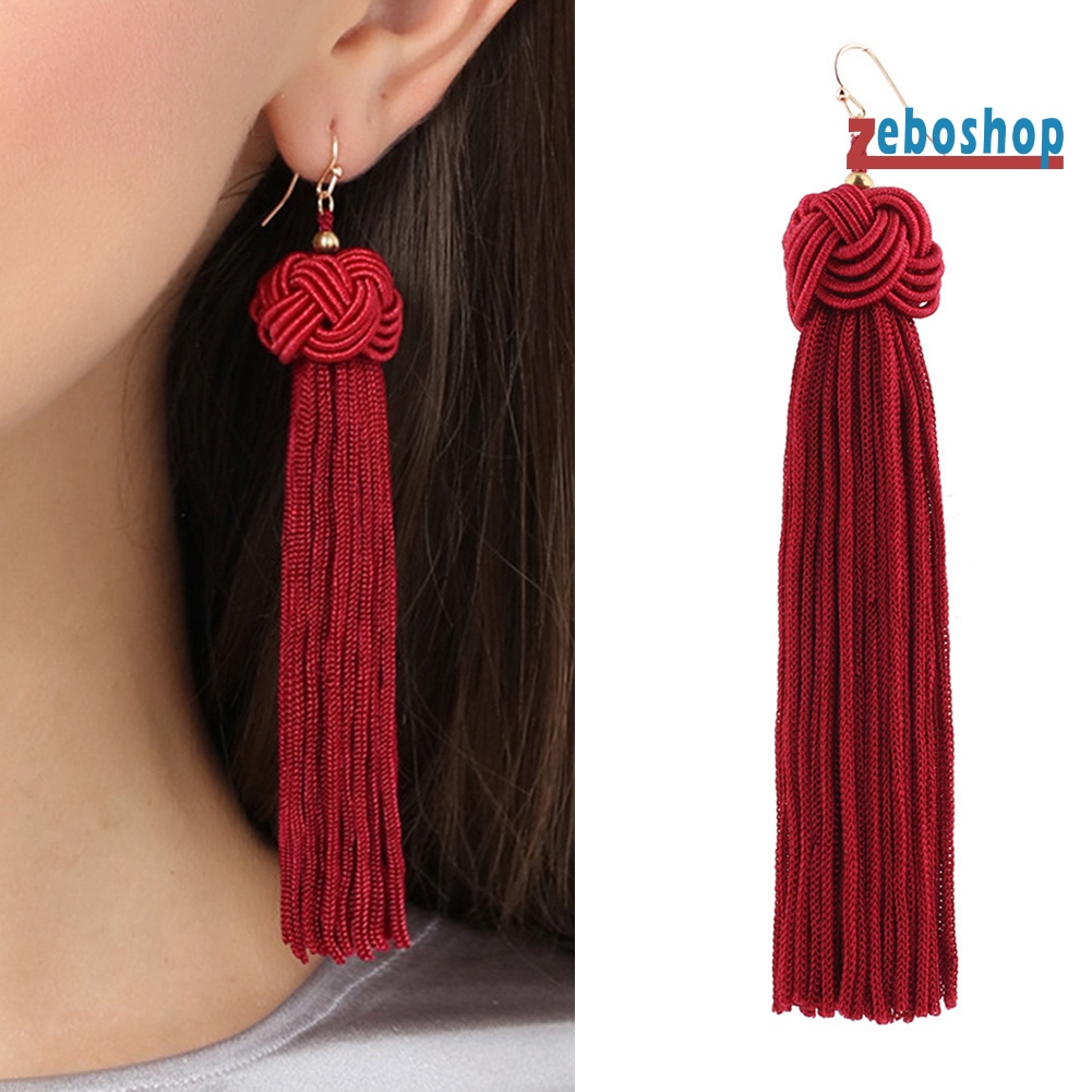 Bông Tai Dáng Dài Phối Núm Tua Phong Cách Bohemian Thời Trang Cho Nữ