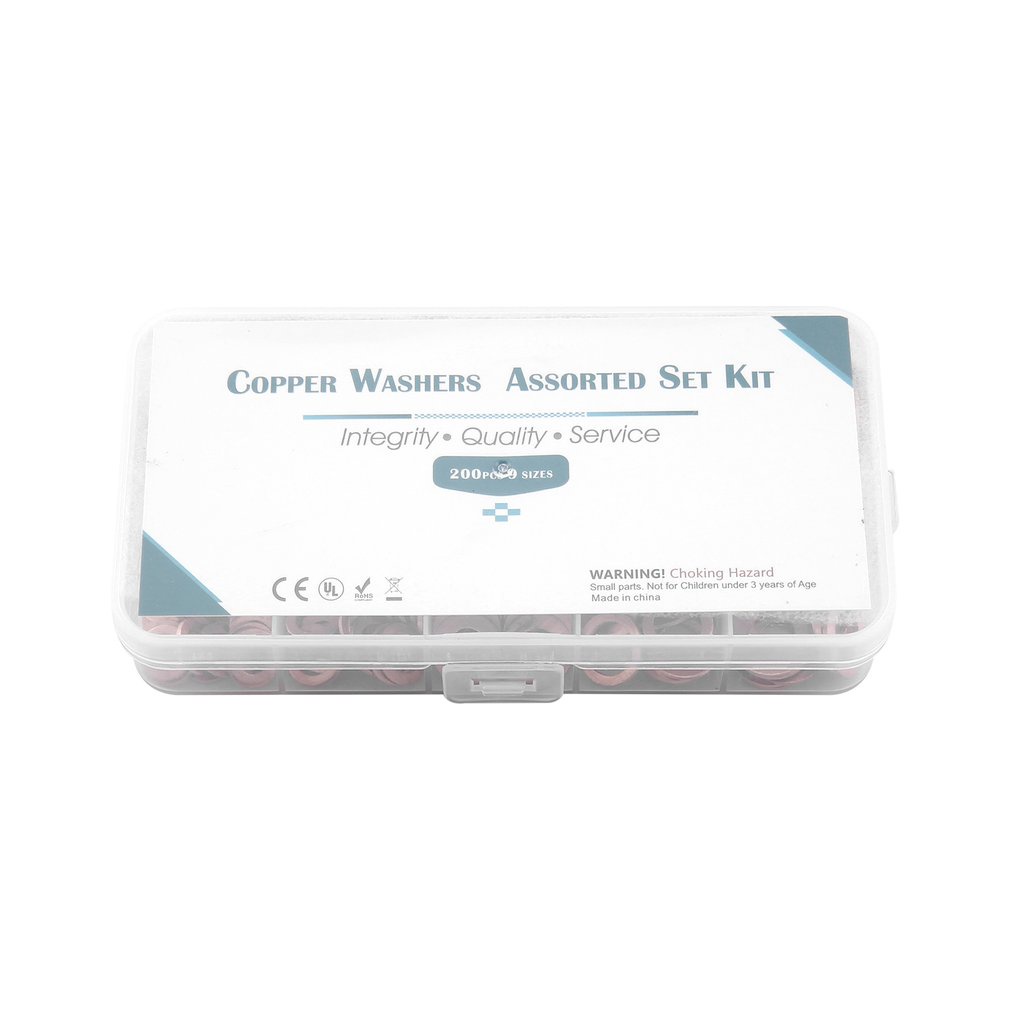 200Pcs Solid Copper Washer M5-M14 Flat Ring Sump Plug Seal Assorted Set Box Electrical Conductivity Thermal [Q/13]