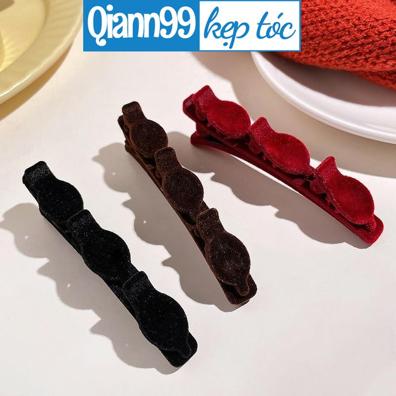 💓Qiann💓Kẹp Tóc Mái Phối Vải Nhung Độc Đáo Cho Nữ