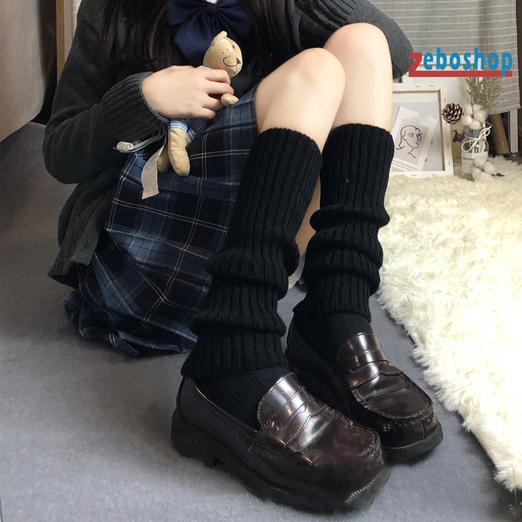 Zeboshop 1 Đôi Tất Dệt Kim Dày Giữ Ấm Bắp Chân Màu Trơn Phong Cách Lolita Thời Trang Thu Đông Cho Nữ