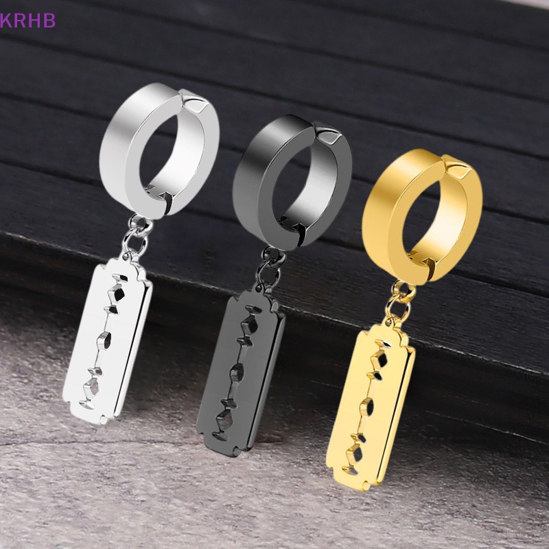 1 Đôi Bông Tai Hình Dao Cạo Rỗng Bằng Thép Không Gỉ Phong Cách Hip Hop Punk Mới