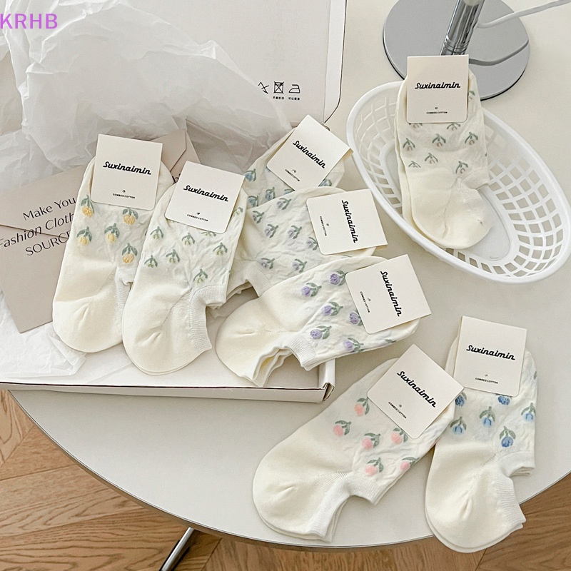 Đôi Tất Chân Chống Trượt Họa Tiết Hoa Tulip Thời Trang Cho Nữ Mới