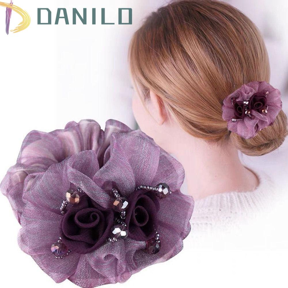 Danilo Dây Buộc Tóc Cao Su Vải Lụa Sợi Cao Su Đính Hoa Hồng Đơn Giản Thanh Lịch Dễ Phối Đồ|Dây Cột Tóc Đính Hạt Phong Cách Hàn Quốc Cho Nữ