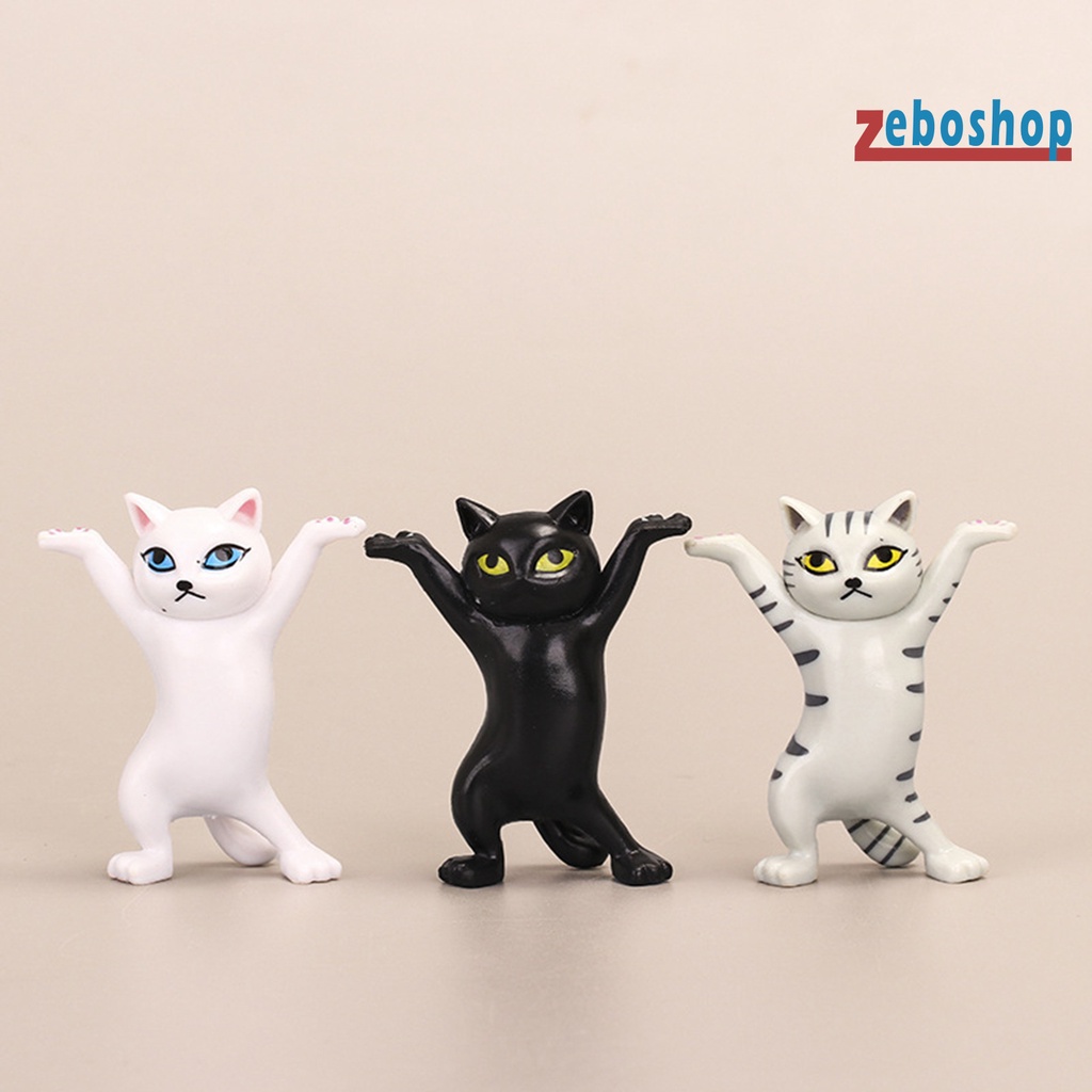 Zeboshop Set 5 Giá Đỡ Bút Bằng PVC Hình Mèo Hoạt Hình Trang Trí Bánh Kem Để Bàn
