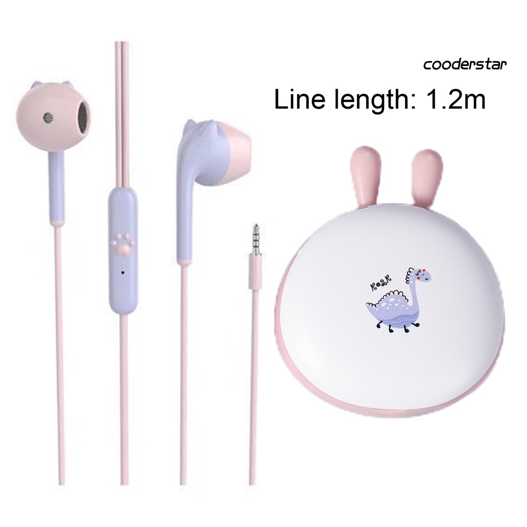 Tai Nghe Có Dây Hình Khủng Long Hoạt Hình Dễ Thương Kèm Hộp Đựng Cho Trẻ Em