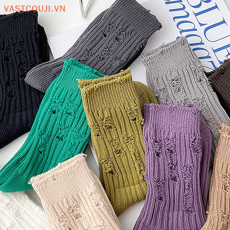 Vớ Đan Len Rách Phong Cách Harajuku Đường Phố Thời Trang Cho Nữ