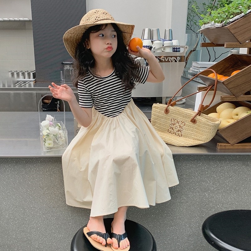 Đầm Kẻ Sọc Thời Trang Mùa Hè Hàn Quốc Cho Bé Gái 2-7 Tuổi