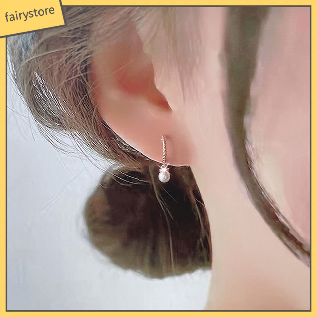 1 Đôi Bông Tai Hình Chữ C Đính Ngọc Trai Giả Thời Trang Dành Cho Nữ