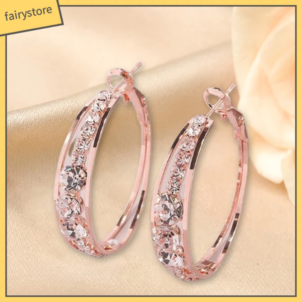 1 Đôi Bông Tai Tròn Đính Đá Thời Trang Dành Cho Nữ