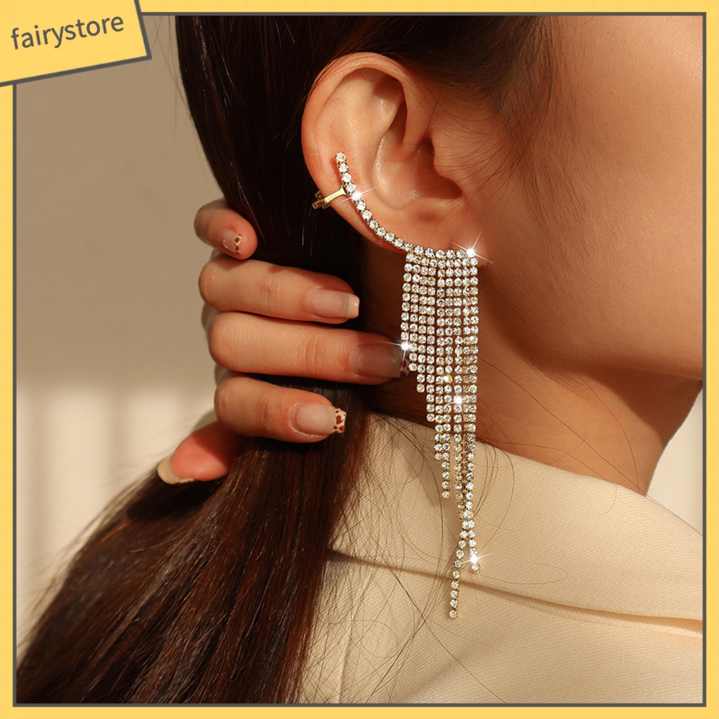 1 Đôi Bông Tai Dáng Dài Đính Đá Lấp Lánh Thời Trang Dự Tiệc