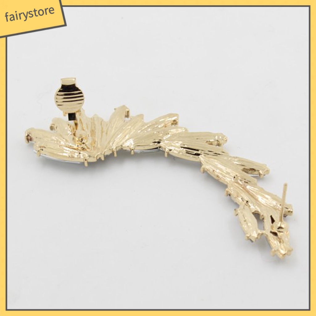 1 Bông Tai Kẹp Hình Chiếc Lá Đính Đá Lấp Lánh Phong Cách Boho