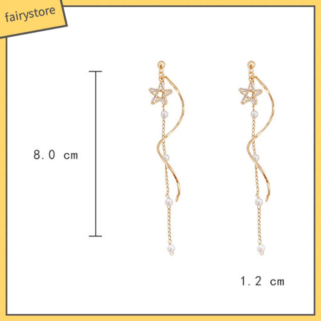 1 Đôi Bông Tai Dáng Dài Hình Ngôi Sao Đính Ngọc Trai Nhân Tạo Thời Trang