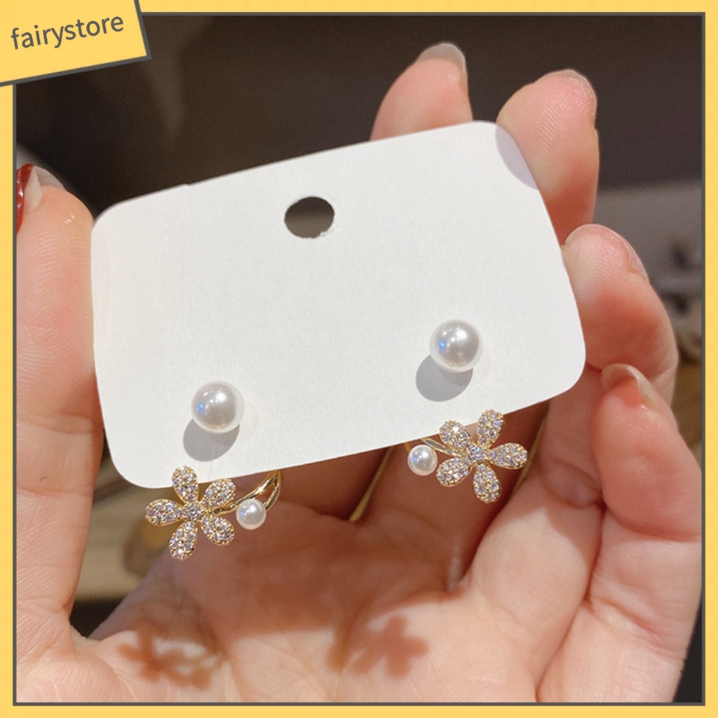 1 Đôi Bông Tai Hình Hoa Đính Ngọc Trai Nhân Tạo Thời Trang