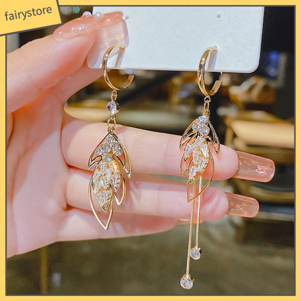 1 Đôi Bông Tai Hình Chiếc Lá Đính Đá Lấp Lánh Dành Cho Nữ