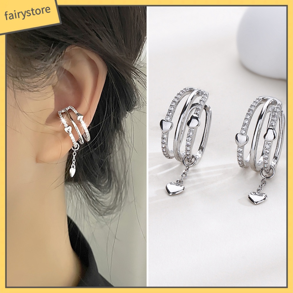 1 Khuyên Kẹp Vành Tai Nhiều Lớp Không Cần Khoan Lỗ Hình Trái Tim Đính Đá Thời Trang