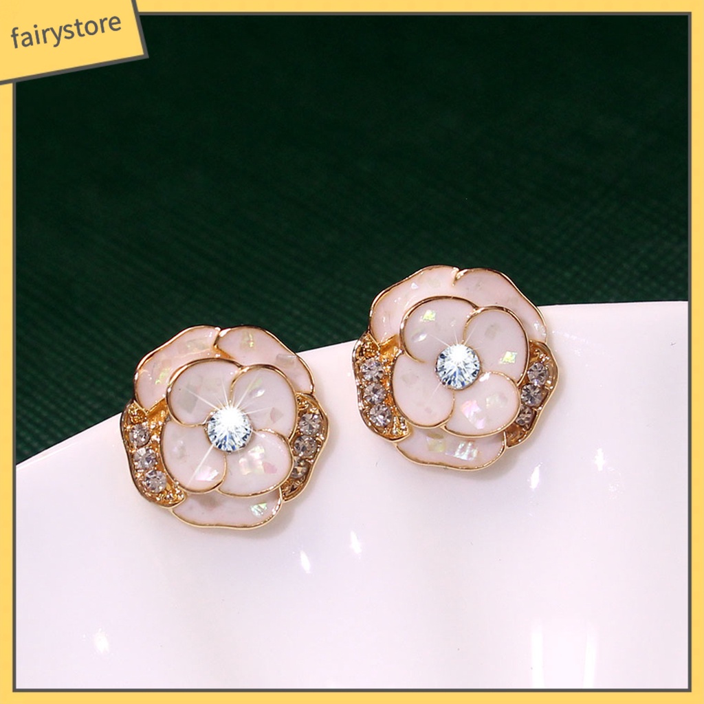 1 Đôi Bông Tai Hình Hoa Tráng Men Đính Đá Thời Trang