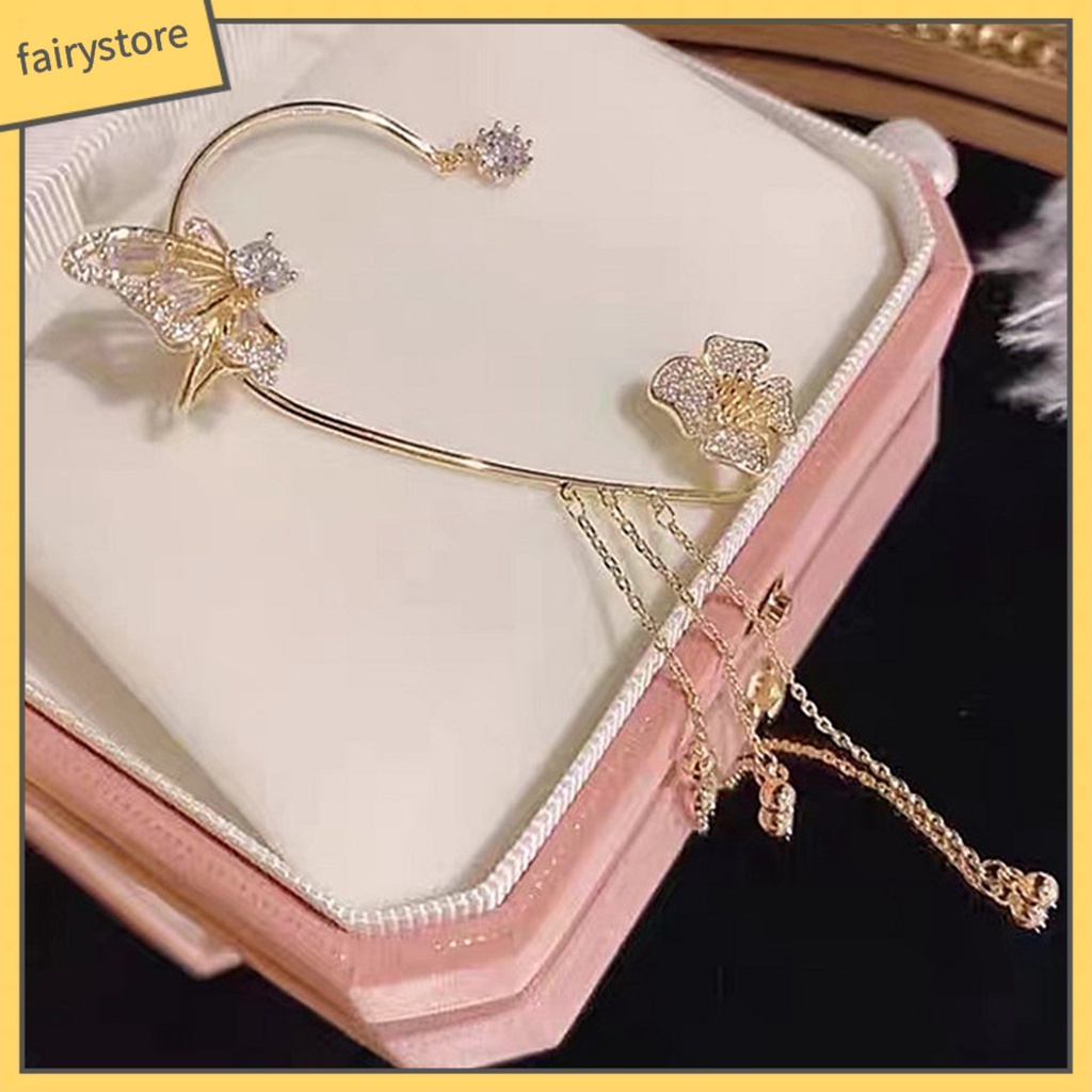 1 Khuyên Đeo Vành Tai Không Cần Xỏ Lỗ Hình Học Đính Đá Zircon Sang Trọng