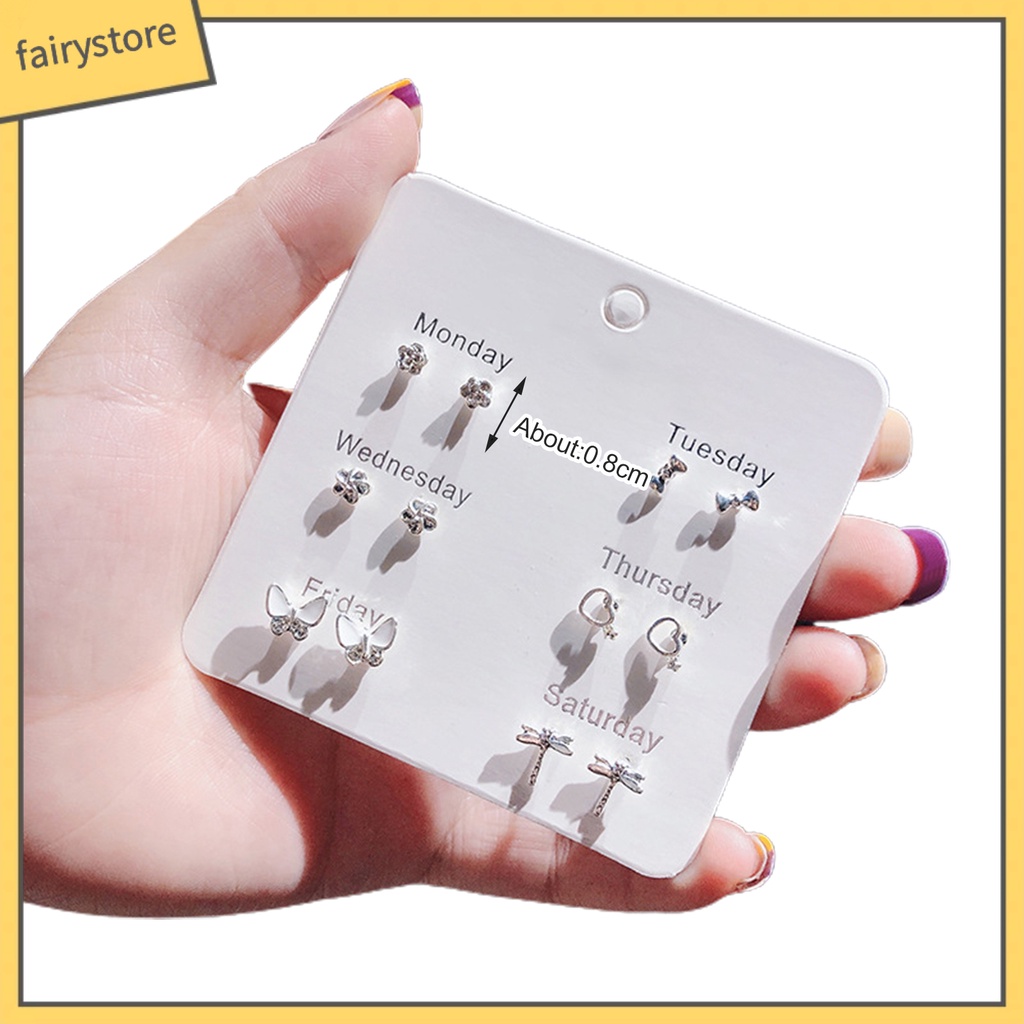 Set 6 / 7 Cặp Bông Tai Trái Tim Đính Đá / Ngọc Trai Giả Thời Trang