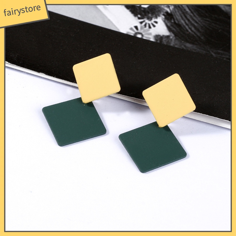 Set 2 Đôi Khuyên Tai Hình Khối Vuông Nhiều Màu Sắc Thời Trang Dành Cho Nữ