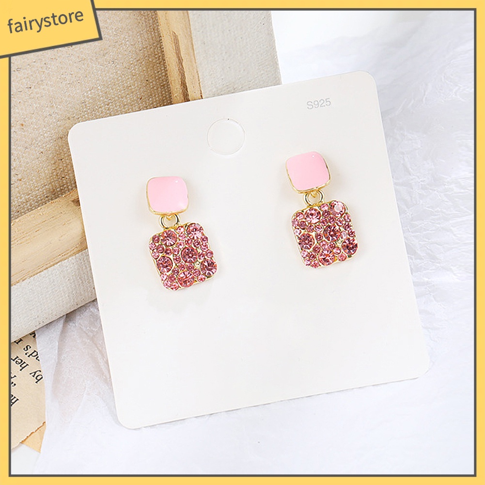 Bông Tai Hình Vuông Đính Đá Toàn Diện Thanh Lịch Cho Nữ